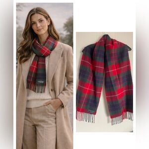 Red Green Plaid Wool Scarf Scotland Tartan Classic Preppy Heritage Winter